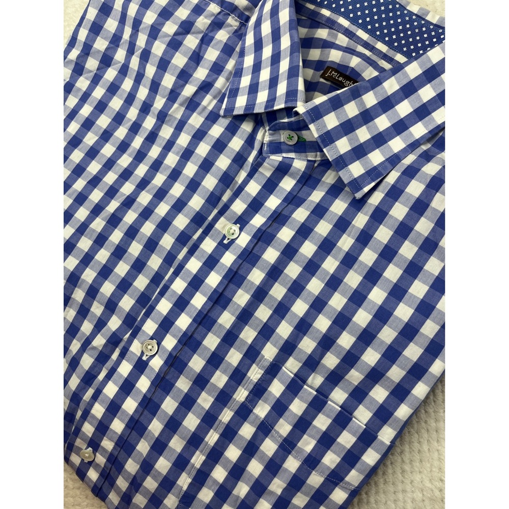 J.McLaughlin Mens XL Blue White Gingham Check Cotton Button Down Shirt LS